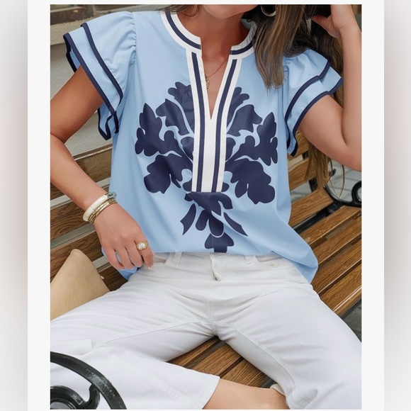 NWT Blue Ruffle Blouse-S - Picture 6 of 13